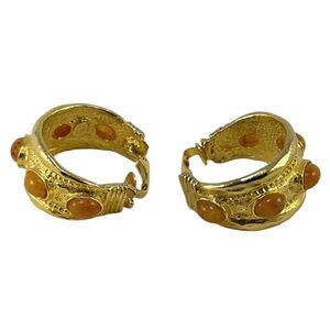 Kenneth Jay Lane Gold Tone & Cabachons Hoop Earrings